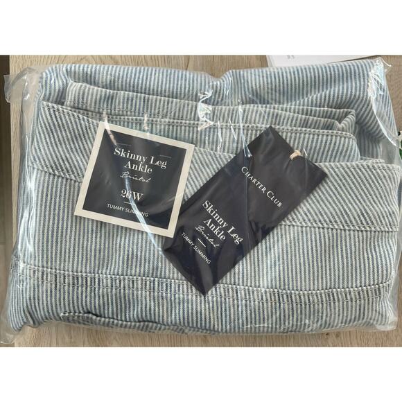 Charter Club Women Plus Bristol Skinny Leg Ankle Jeans Pinstripe Denim 26 W $74 - Picture 3 of 7